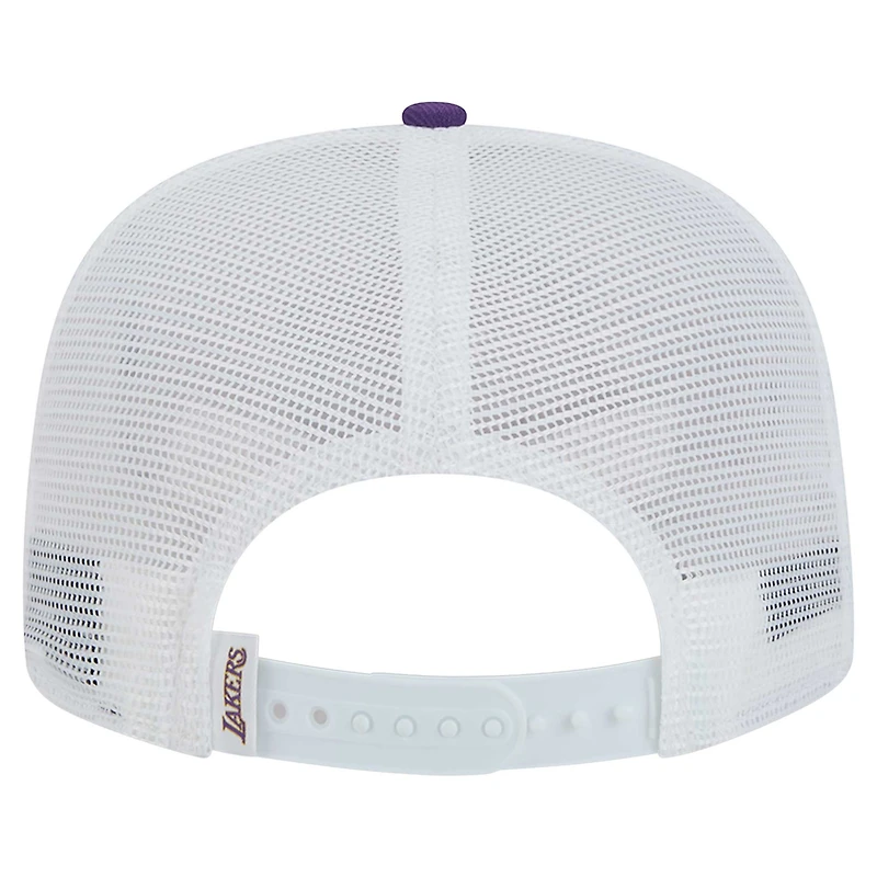 Men's New Era White/Purple Los Angeles Lakers Dip-Dye 9FIFTY A-Frame Trucker Snapback Hat
