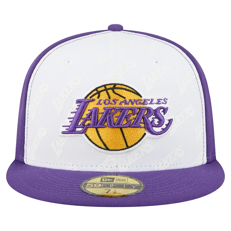 Men's New Era  White/Purple Los Angeles Lakers Repeat 59Fifty Fitted Hat
