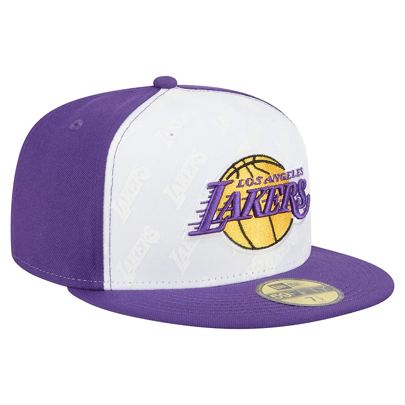 Casquette ajustée New Era blanche/violette Los Angeles Lakers Repeat 59Fifty pour homme
