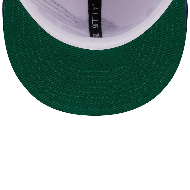 Casquette snapback New Era 9FIFTY pour homme, blanche et violette, Los Angeles Lakers, style rétro.