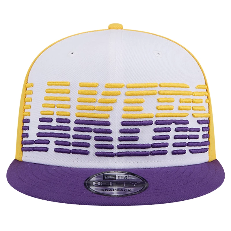 Men's New Era White/Purple Los Angeles Lakers Throwback Gradient Tech Font 9FIFTY Snapback Hat