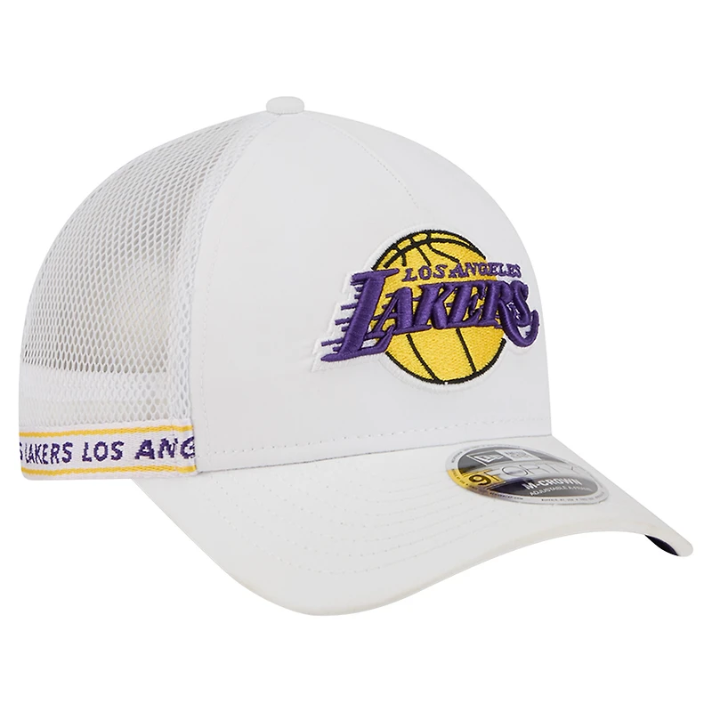 Men's New Era  White Los Angeles Lakers Featherweight Team Tape 9FORTY M-Crown A-Frame Adjustable Hat