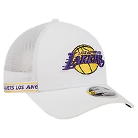 Men's New Era  White Los Angeles Lakers Featherweight Team Tape 9FORTY M-Crown A-Frame Adjustable Hat