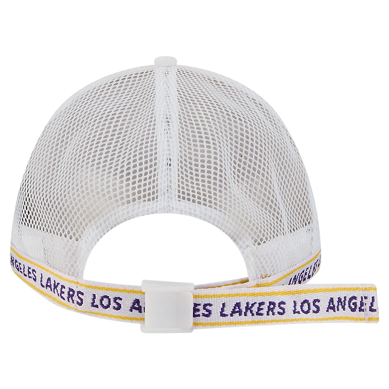 Casquette ajustable blanche à motif plume des Los Angeles Lakers 9FORTY M-Crown A-Frame pour homme de New Era