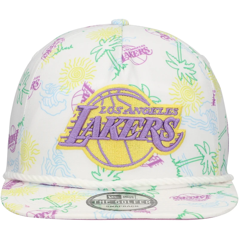 Men's New Era White Los Angeles Lakers Palm Trees and Waves Golfer Adjustable Hat