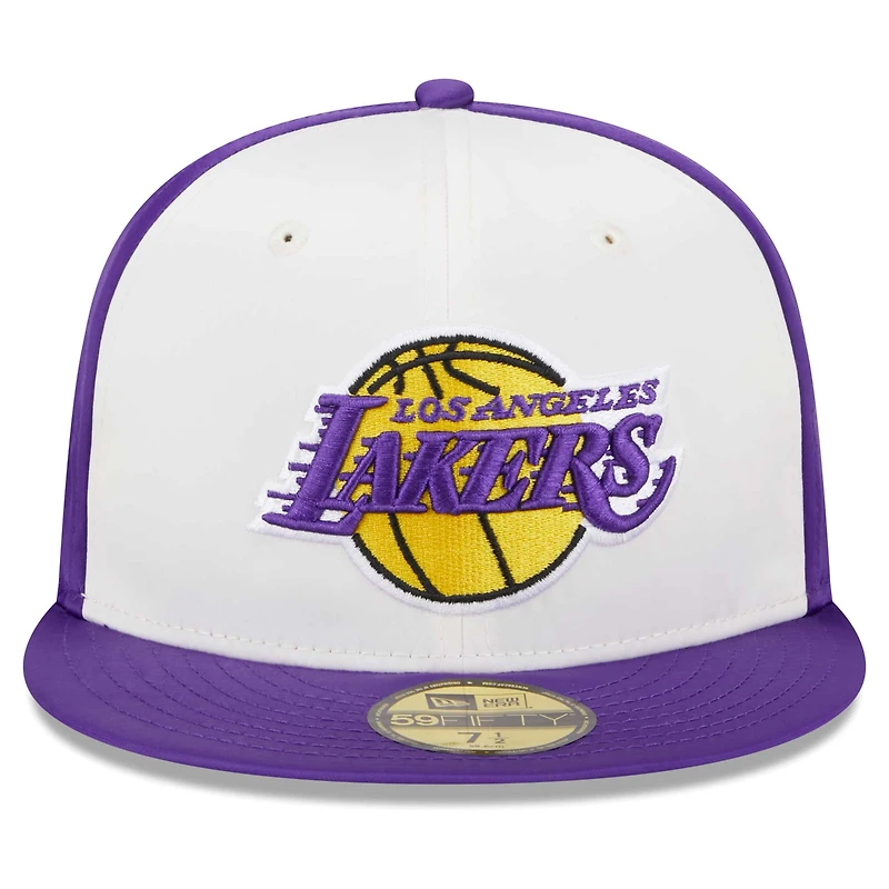 Men's New Era White Los Angeles Lakers Throwback Satin 59FIFTY Fitted Hat