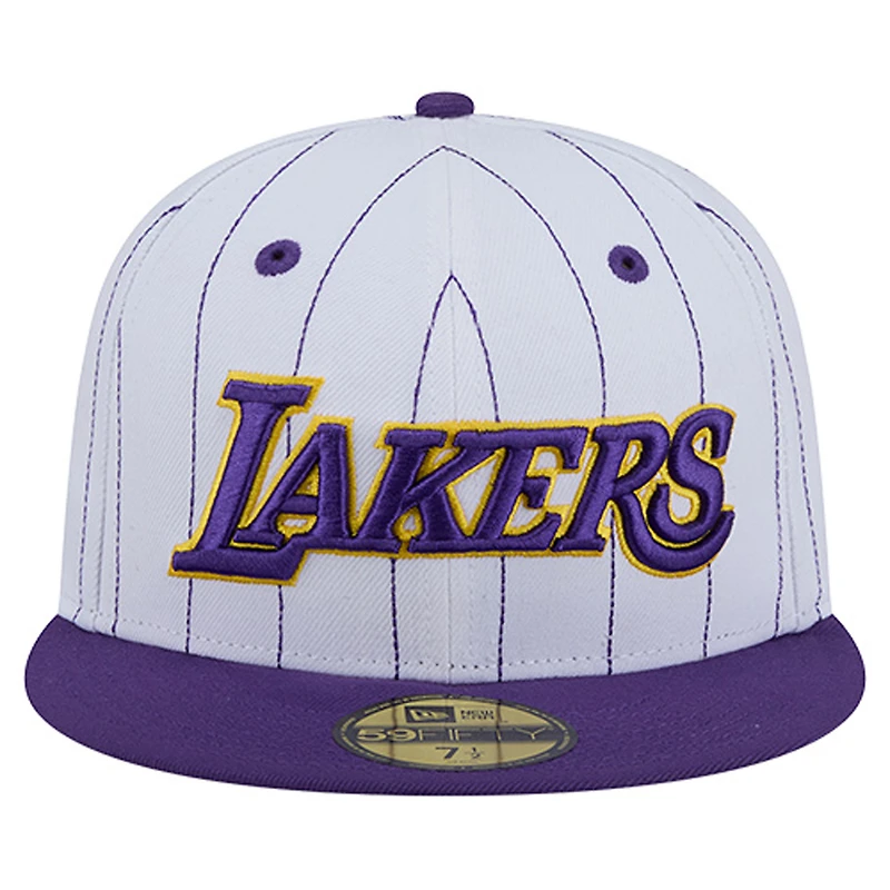 Casquette ajustée New Era blanche à rayures fines 59FIFTY avec logo Los Angeles Lakers pour homme