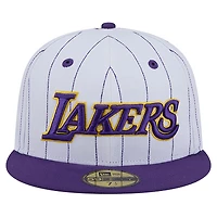 Casquette ajustée New Era blanche à rayures fines 59FIFTY avec logo Los Angeles Lakers pour homme