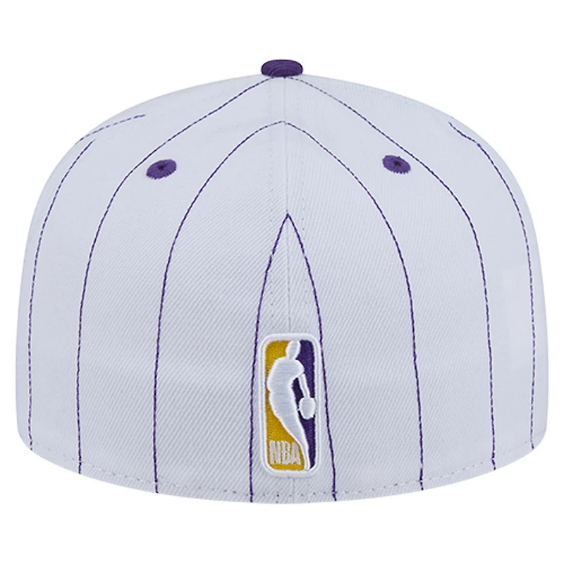 Casquette ajustée New Era blanche à rayures fines 59FIFTY avec logo Los Angeles Lakers pour homme