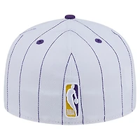 Men's New Era  White Los Angeles Lakers Wordmark Pinstripe 59FIFTY Fitted Hat