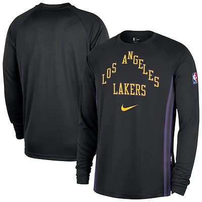 T-shirt d'entraînement à manches longues Nike pour homme, édition City 2025/26, Los Angeles Lakers, noir, authentique, Dri-FIT, avant-match
