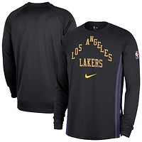 T-shirt d'entraînement à manches longues Nike pour homme, édition City 2025/26, Los Angeles Lakers, noir, authentique, Dri-FIT, avant-match