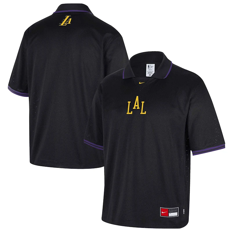 Men's Nike Black Los Angeles Lakers 2025/26 City Edition Remix Courtside Air Half-Sleeve Polo