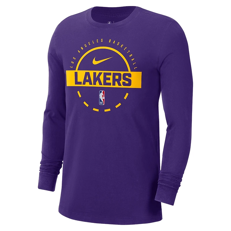 T-shirt d'entraînement Nike violet authentique à manches longues pour homme des Los Angeles Lakers