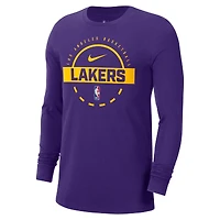 T-shirt d'entraînement Nike violet authentique à manches longues pour homme des Los Angeles Lakers