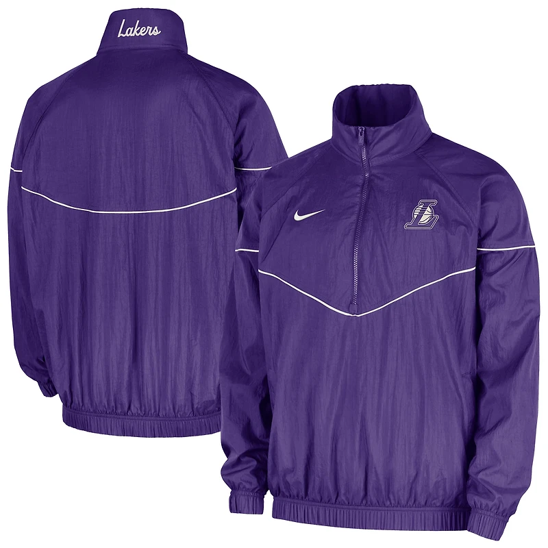 Veste coupe-vent tissée à demi-zip et capuche Nike Courtside pour homme, violette, Los Angeles Lakers