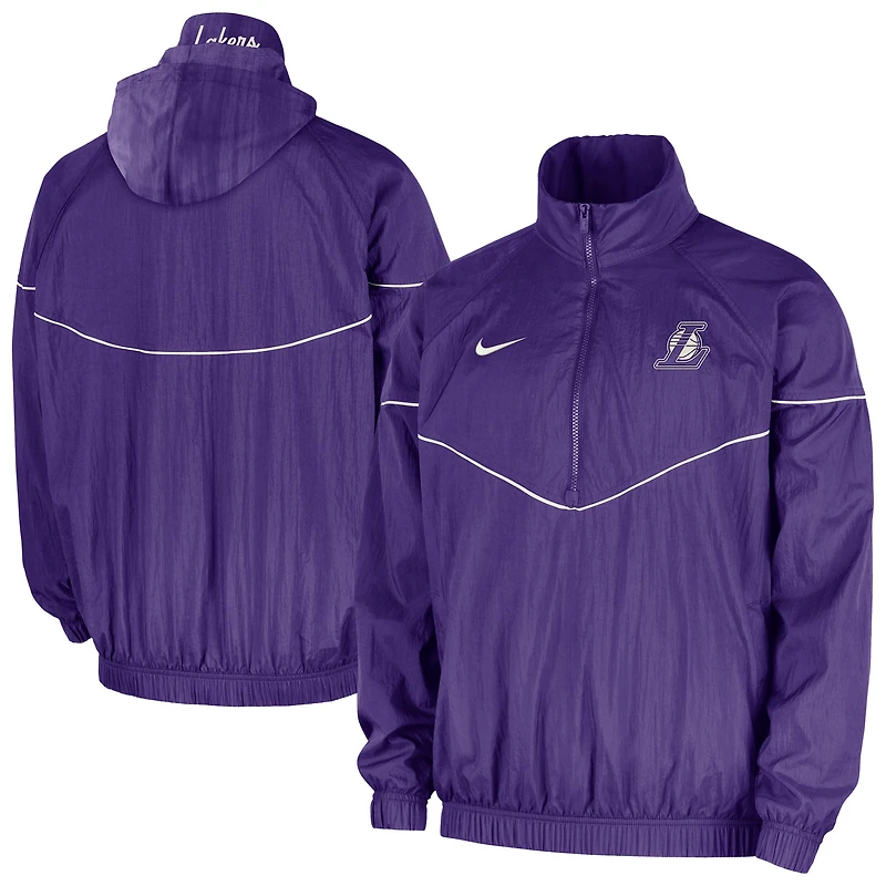 Men's Nike Purple Los Angeles Lakers Courtside Windrunner Woven Half-Zip Hooded Jacket