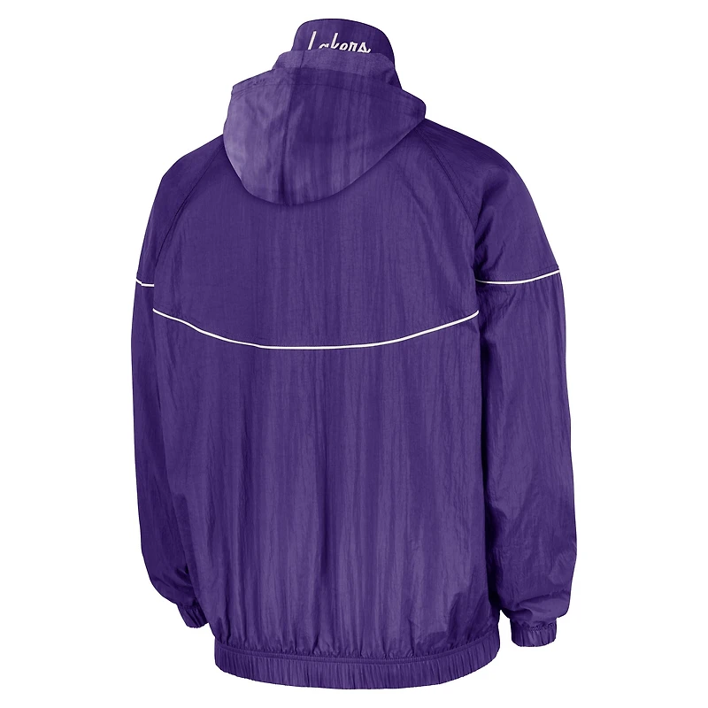 Men's Nike Purple Los Angeles Lakers Courtside Windrunner Woven Half-Zip Hooded Jacket