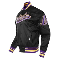 Veste universitaire en satin à bouton-pression complète Pro Standard pour hommes, noire, Los Angeles Lakers Script Tail