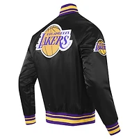 Veste universitaire en satin à bouton-pression complète Pro Standard pour hommes, noire, Los Angeles Lakers Script Tail
