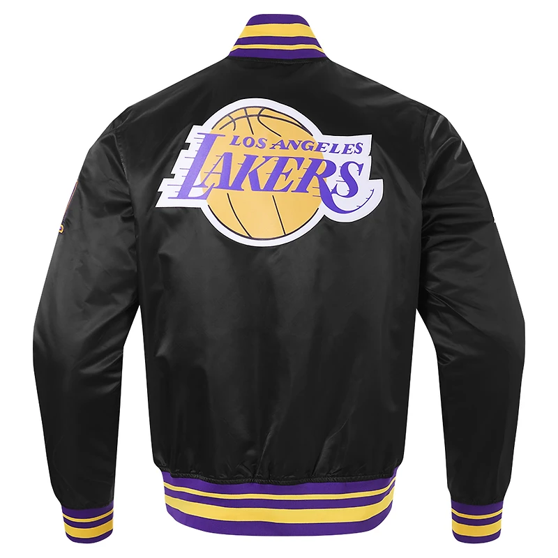 Veste universitaire en satin à bouton-pression complète Pro Standard pour hommes, noire, Los Angeles Lakers Script Tail