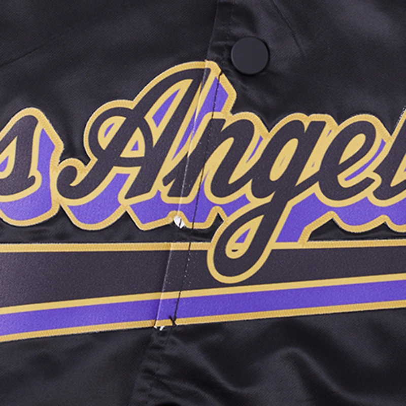 Veste universitaire en satin à bouton-pression complète Pro Standard pour hommes, noire, Los Angeles Lakers Script Tail
