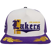 Men's Pro Standard Cream/Purple Los Angeles Lakers Visor Elite Classic Trucker Snapback Hat