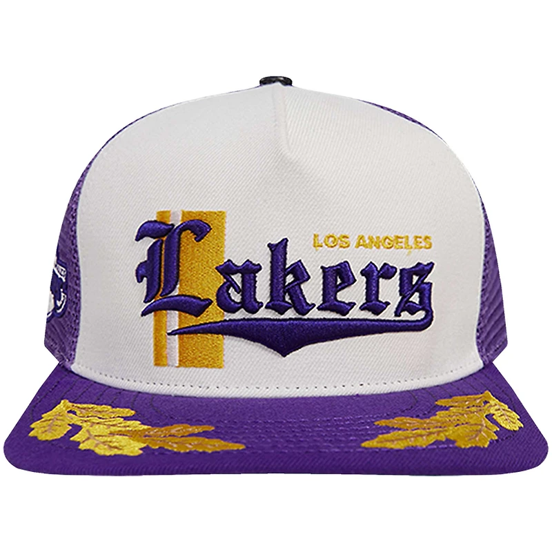Men's Pro Standard Cream/Purple Los Angeles Lakers Visor Elite Classic Trucker Snapback Hat