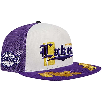 Men's Pro Standard Cream/Purple Los Angeles Lakers Visor Elite Classic Trucker Snapback Hat