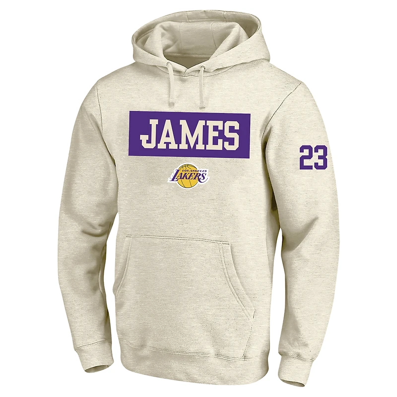 Sweat à capuche double face Tri-Blend pour homme avec profil LeBron James, crème, Los Angeles Lakers, grand et joueur