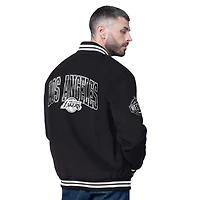 Men's Starter Black Los Angeles Lakers Blackout Corduroy Full-Snap Varsity Jacket