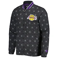Men's Starter Black Los Angeles Lakers In-Field Play Fashion Satin Full-Zip Varsity Jacket
