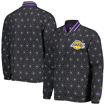 Men's Starter Black Los Angeles Lakers In-Field Play Fashion Satin Full-Zip Varsity Jacket