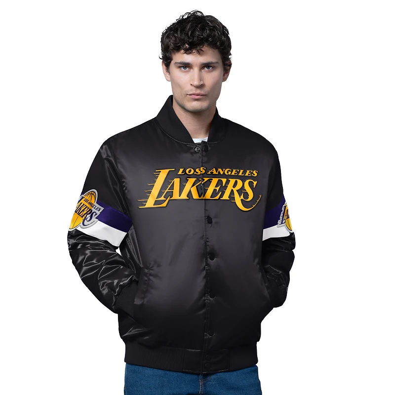 Veste en satin noir Starter Triple Option Varsity pour homme des Los Angeles Lakers