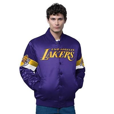 Veste en satin violet Starter Triple Option Varsity pour homme des Los Angeles Lakers