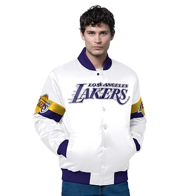 Veste blanche Starter pour homme en satin à boutons-pression triple option des Los Angeles Lakers