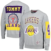 Men's Tommy Jeans Heather Gray Los Angeles Lakers Hayes Crew Neck Pullover Sweatshirt