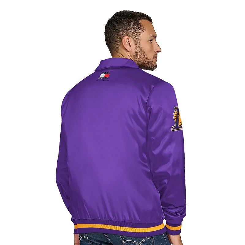 Men's Tommy Jeans Purple Los Angeles Lakers Jacob Chain Stitch Applique Full-Snap Varsity Jacket
