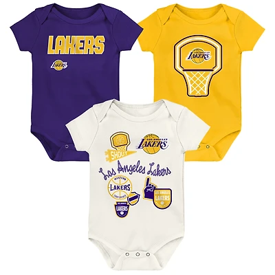 Newborn Outerstuff Los Angeles Lakers Three-Pack Littlest Player Bodysuit Set