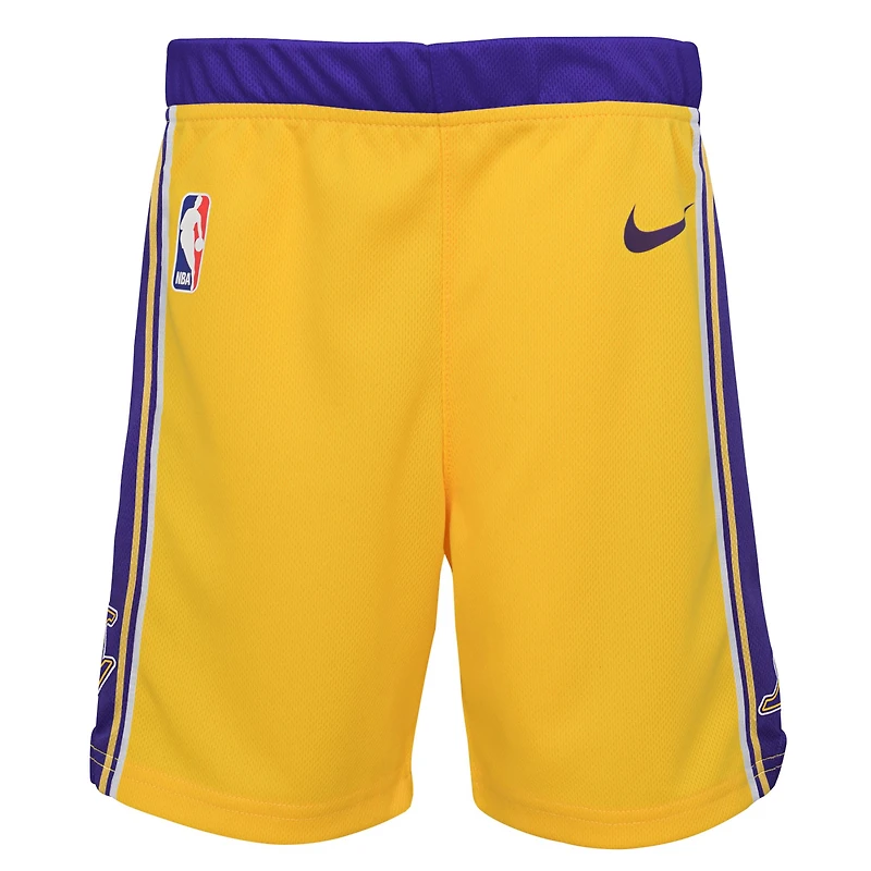 Short Nike doré pour enfants d'âge préscolaire, réplique emblématique des Lakers de Los Angeles