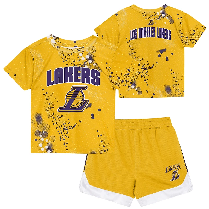 Preschool Outerstuff  Gold Los Angeles Lakers Home Plate T-Shirt & Shorts Set