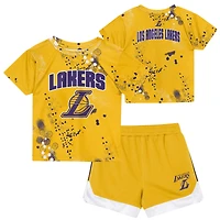 Preschool Outerstuff  Gold Los Angeles Lakers Home Plate T-Shirt & Shorts Set