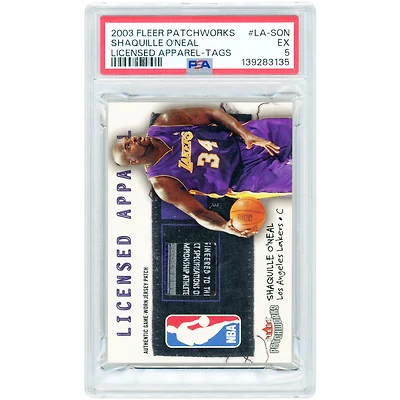 Shaquille O'Neal Los Angeles Lakers 2003-04 Fleer Patchworks Licensed Apparel Game-Used Laundry Tag Relic #LA-SON #8/10 PSA Authenticated 5 Card