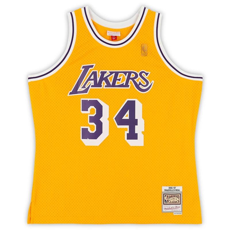 Maillot Swingman Mitchell & Ness 1996-97 dédicacé par Shaquille O'Neal des Los Angeles Lakers avec l'inscription « Diesel »