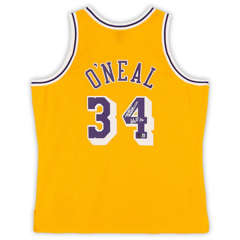 Shaquille O'Neal Los Angeles Lakers Autographed Gold Mitchell & Ness 1996-97 Swingman Jersey with "HOF 16" Inscription