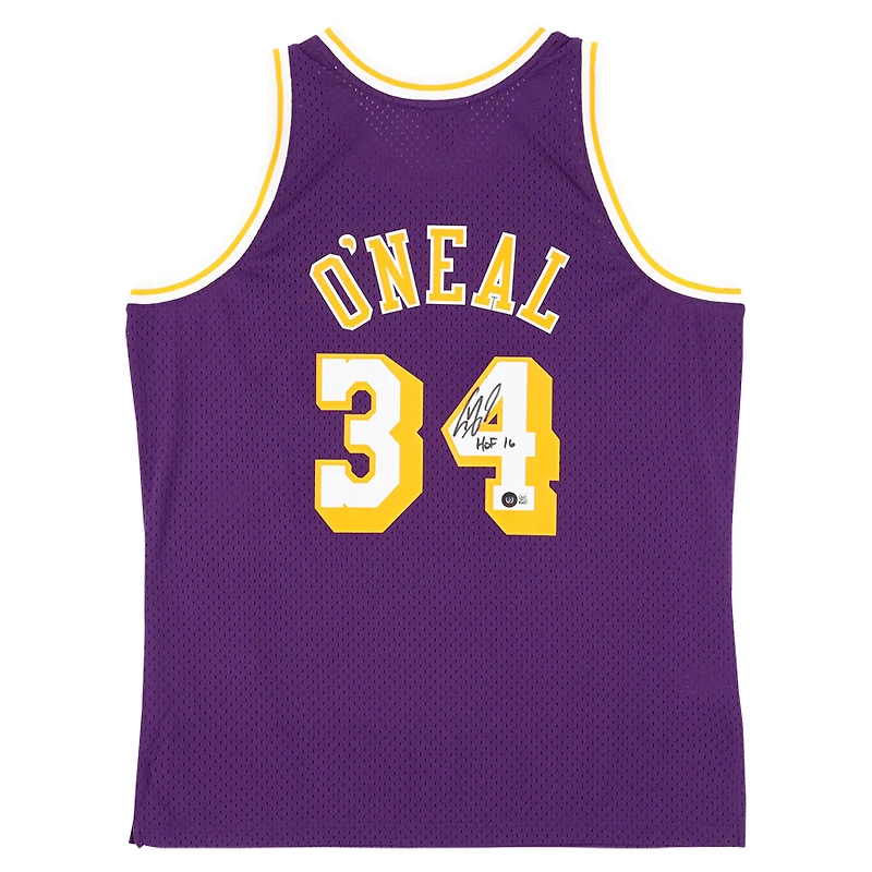 Maillot Swingman violet autographié par Shaquille O'Neal des Los Angeles Lakers Mitchell & Ness - avec inscription « HOF 16