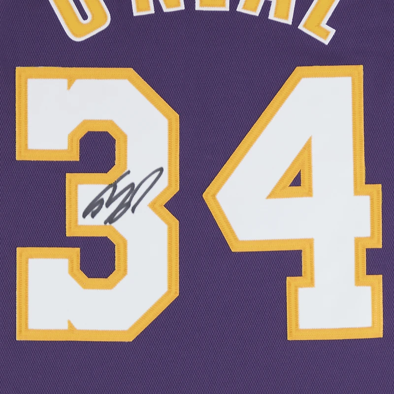 Maillot authentique violet autographié par Shaquille O'Neal des Los Angeles Lakers, Mitchell & Ness 2001-02, avec écussons USA et Finals