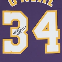 Maillot authentique violet autographié par Shaquille O'Neal des Los Angeles Lakers, Mitchell & Ness 2001-02, avec écussons USA et Finals