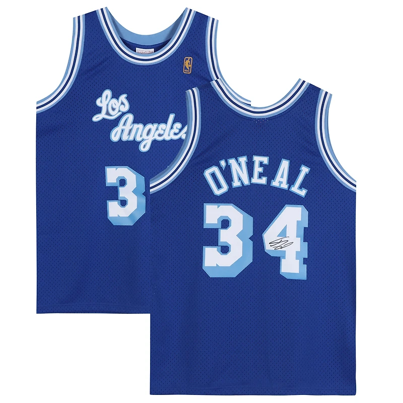 Maillot Swingman Mitchell & Ness bleu royal autographié par Shaquille O'Neal des Los Angeles Lakers 1996-97