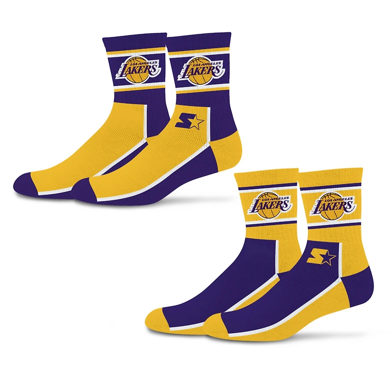 Unisex Starter Purple/Gold Los Angeles Lakers Double Color Block 2-Pack Mid-Crew Socks